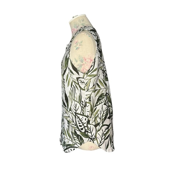 Tahari 100% Linen Tropical Palm Leaf Sleeveless Button-Front Top – Size Small - Picture 2 of 8
